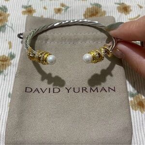 David Yurman Silver and Gold Pearl Bracelet 4mm